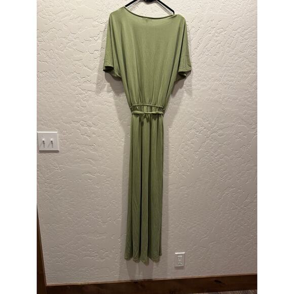 Splendid V-Neck Olive Sage Green Maxi Dress with elastic waist XL - Picture 2 of 4